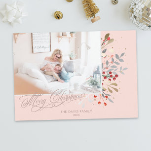 Cartão De Festividades Watercolor Winter Floral on Blush Pink Photo
