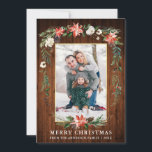 Cartão De Festividades Watercolor Winter Floral Photo Wood Dourado<br><div class="desc">Madeira Elegante Rústica Cores Aquáticas Invernos Madeira Floral Foto Feliz Cartão de Natal inclui belas poinsettias vermelhas com aquarelas,  verde botânico,  folhagem de inverno,  bagas sagradas,  rosas brancas,  algodão,  cones de pinheiro e bagas azuis. Madeira russa do campo. Dourado quadro.</div>