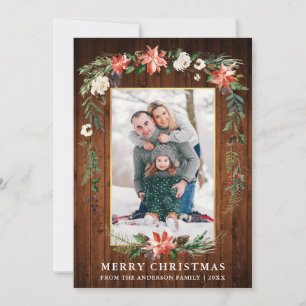 Cartão De Festividades Watercolor Winter Floral Photo Wood Dourado