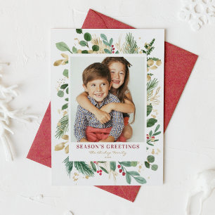 Cartão De Festividades Watercolor Winter Greenery Season Saudações