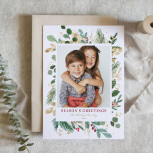 Cartão De Festividades Watercolor Winter Greenery Season Saudações