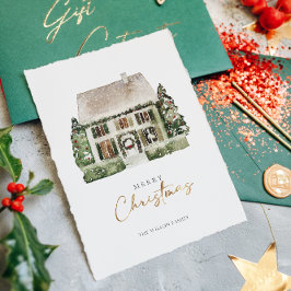 Cartão De Festividades Watercolor Winter House Natal