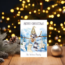 Cartão De Festividades Watercolor Winter Lady Gnome Felry Christmas