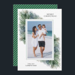 Cartão De Festividades Watercolor Winter Pines Christmas Photo<br><div class="desc">Os galhos dos pinheiros de penas acenam sua foto favorita com seus nomes e saudações em letras quentes. Use ANY COLOR (QUALQUER COR) para o quadro ao redor da sua foto e qualquer cor para o fundo na frente e atrás. **ADICIONE mais fotos ou detalhes na parte traseira. Selecione Matte...</div>