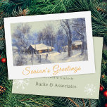 Cartão De Festividades Watercolor Winter Scene Business Seasons Saudações<br><div class="desc">Cenário moderno e elegante de inverno com tipografia amarela moderna. A parte traseira do cartão de feriado é uma mensagem personalizável verde-clara e sólida.</div>