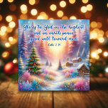 Cartão De Festividades Watercolor Winter Wonderland Christian Christmas<br><div class="desc">Nosso cartão religioso de Natal oferece um vislumbre suave em uma terra maravilhosa de inverno, com uma pintura de aquarela respiratória de uma floresta beijada de neve ao amanhecer. A beleza serena desta manhã pacífica é complementada pelas palavras reconfortantes de Luke 2:14, elegantemente gravadas pelo céu. Este cartão convida-o a...</div>