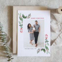 Watercolor Winterberry e Holly Photo Christmas