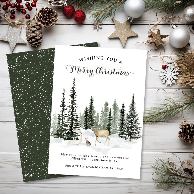 Cartão De Festividades Watercolor Woodland Felry Natal (Watercolor Woodland Merry Christmas Holiday Card)