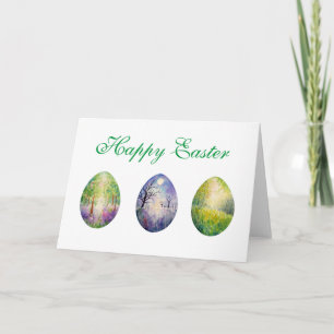 Cartão De Festividades Watercolor Woodland Landscape Easter Egg Card