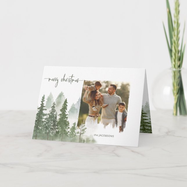 Cartão De Festividades Watercolor Woods Christmas Calliographic Foto (Frente)