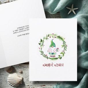 Cartão De Festividades Watercolor Wreath e Gnomo Christmas Card