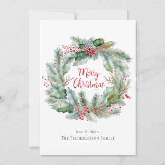 Cartão De Festividades Watercolor Wreath Merry Christmas Personalizado