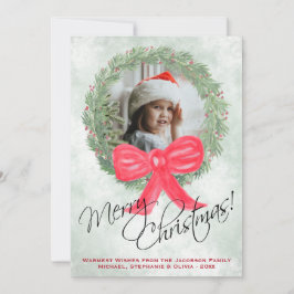 Cartão De Festividades Watercolor Wreath Merry Christmas Photo Frame