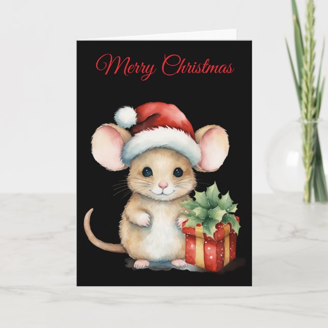 Cartão De Festividades Watercolour Christmas Mouse (Frente)