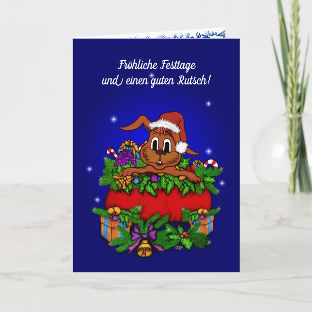 Cartão De Festividades Weihnachtskaninchen, Fröhliche Weihnachten! (Frente)