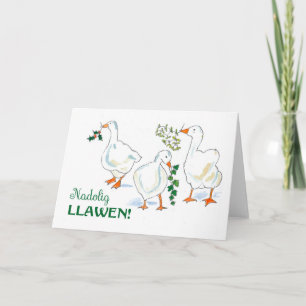 Cartão De Festividades Welsh Language Greeting Christmas Geese Card