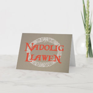 Cartão De Festividades Welsh Language White Christmas Wreath Red Burlap