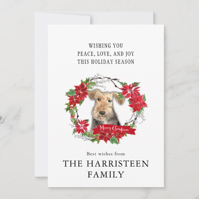 Cartão De Festividades Welsh Terrier Watercolor Wreath Natal (Frente)