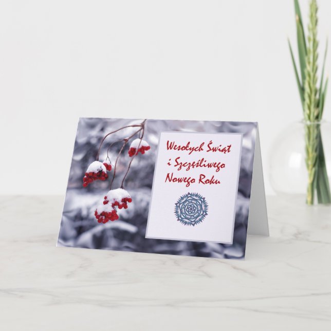 Cartão De Festividades Wesolych Swiat, Feliz Natal no polonês, inverno (Frente)