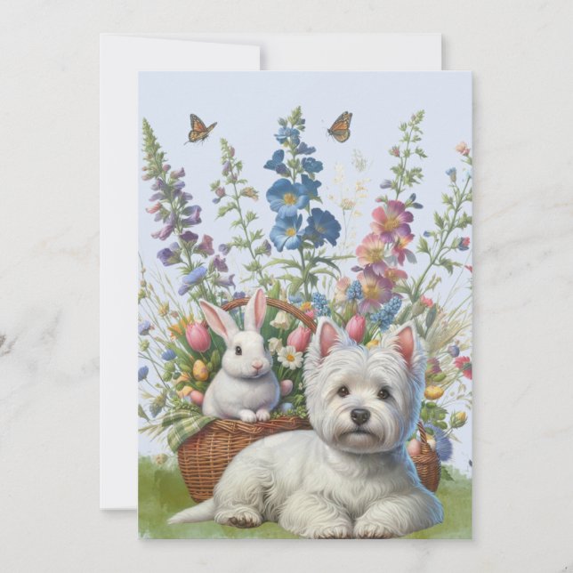Cartão De Festividades West Highland Terrier e Bunnie Páscoa Card (Frente)