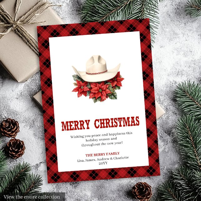 Cartão De Festividades Western Christmas card farmhouse plaid design (Western Christmas card farmhouse plaid design

)