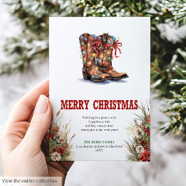 Cartão De Festividades Western Christmas greeting card with cowboy boots