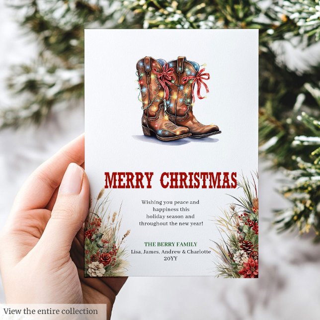 Cartão De Festividades Western Christmas greeting card with cowboy boots (Western Christmas greeting card with cowboy boots

)