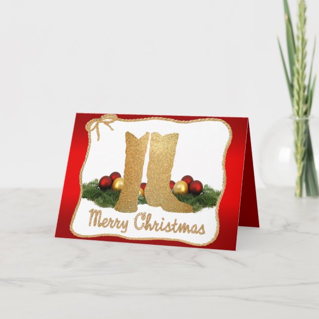 Cartão De Festividades Western Cowboy Boots Garland Rope Feliz Natal (Frente)