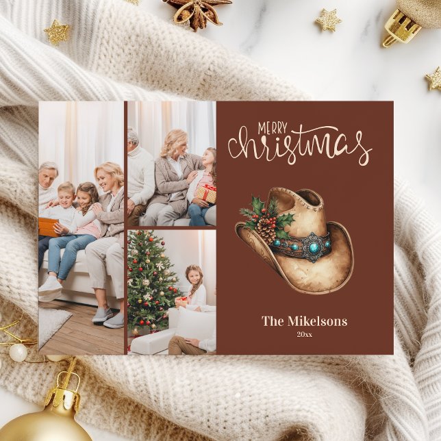 Cartão De Festividades Western Cowboy Hat Christmas 3 Photo   (Criador carregado)