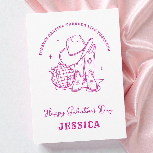 Cartão De Festividades Western Cowgirl Pink Script Happy Galentine's Day (Western Cowgirl Pink Script Happy Galentine's Day Holiday Card)