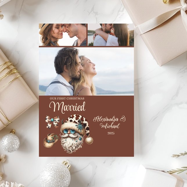 Cartão De Festividades Western First Christmas Married 3 Photo  (Criador carregado)