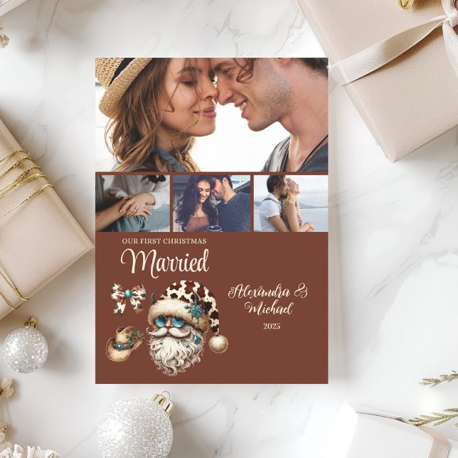 Cartão De Festividades Western First Christmas Married 4 Photo  (Criador carregado)