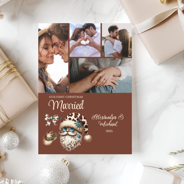 Cartão De Festividades Western First Christmas Married 5 Photo  (Criador carregado)