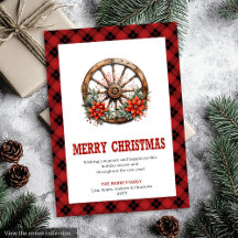 Western greeting card with wagon wheel plaid