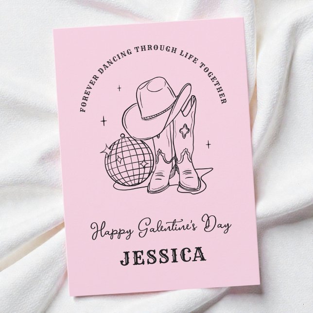 Cartão De Festividades Western Pink Bff Script Happy Galentine's Day (Western Pink Bff Script Happy Galentine's Day Holiday Card)