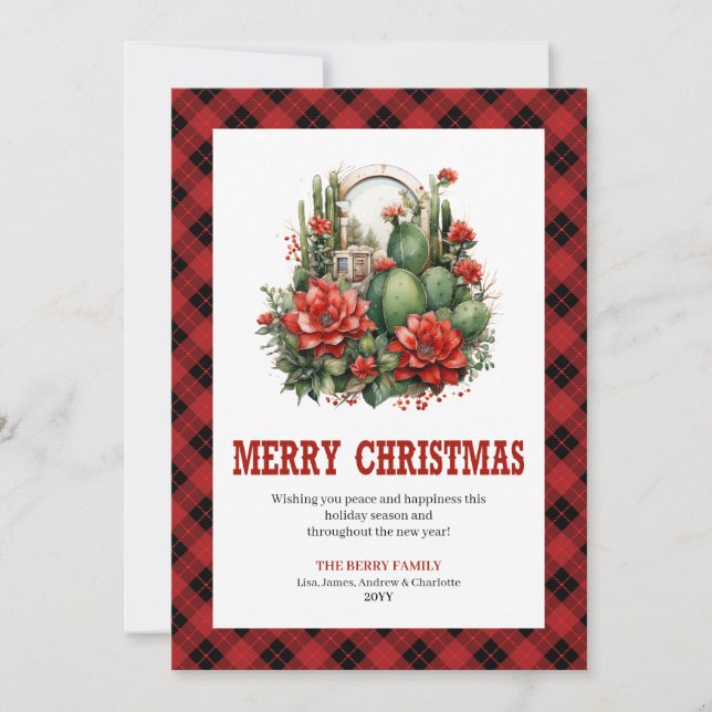 Cartão De Festividades Western Plaid Buffalo Christmas Greeting Card (Frente)
