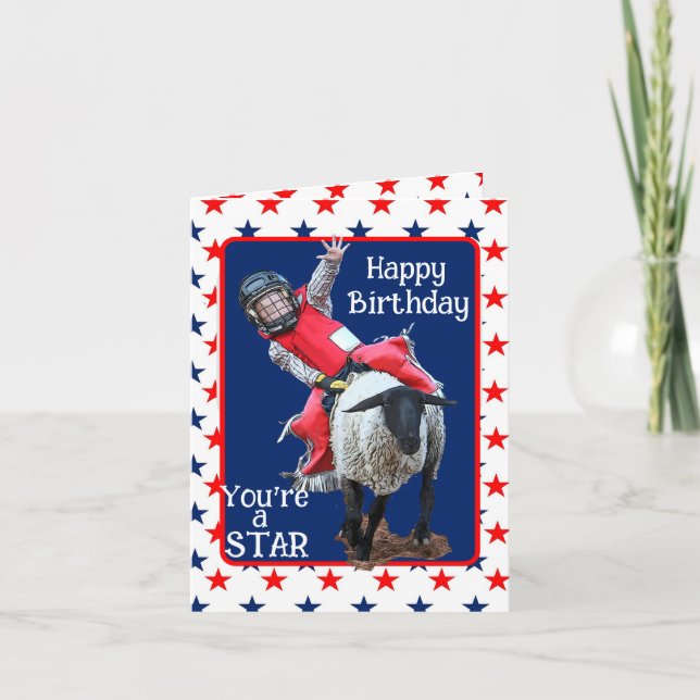 Cartão De Festividades Western Rodeo Cowboy Cowgirl Mutton Busting Birthd (Frente)