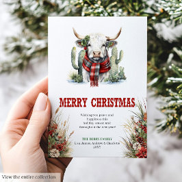 Cartão De Festividades Western watercolor highland cow Christmas
