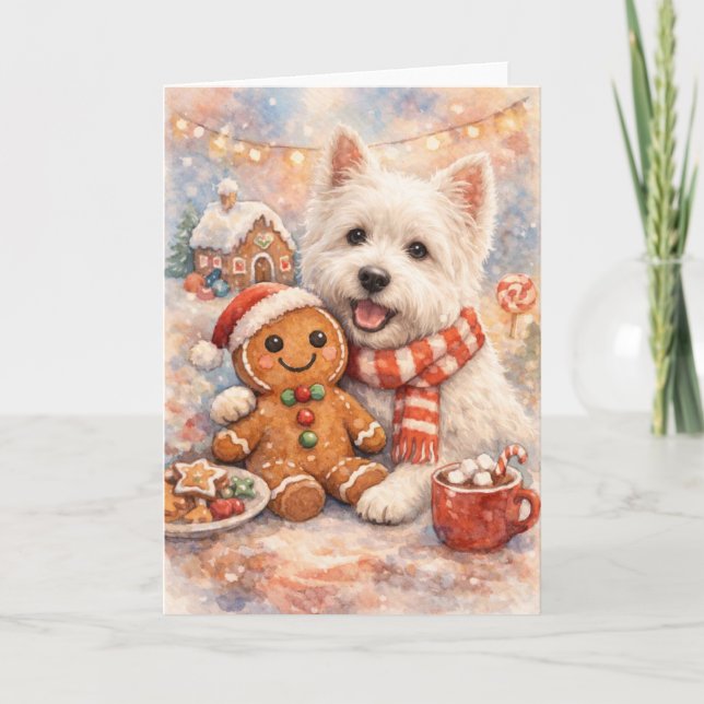 Cartão De Festividades Westie and Gingerbread Man Card (Frente)
