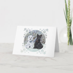 Cartão De Festividades Westie and Scottie in Snowy Landscape