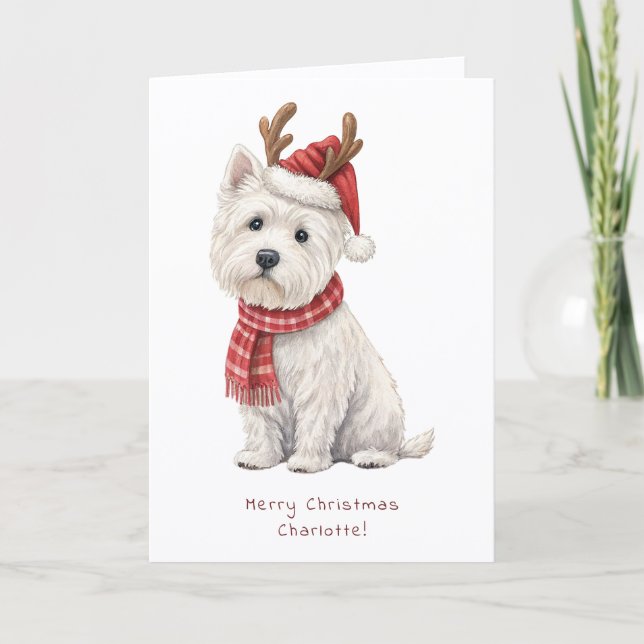 Cartão De Festividades Westie Cheeky Dog Cute Christmas Card Personalise (Frente)