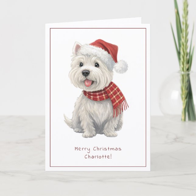 Cartão De Festividades Westie Cheeky Dog Cute Christmas Card Personalise (Frente)