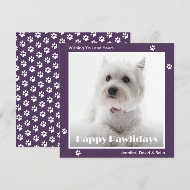 Cartão De Festividades Westie Dog Pet Photo Paw Prints Purple (Frente/Verso)