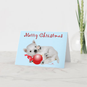 Cartão De Festividades Westie Puppy Playtime de Natal