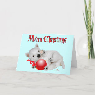 Cartão De Festividades Westie Puppy Playtime de Natal