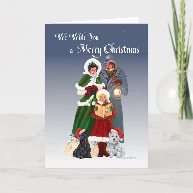 Cartão De Festividades Westie & Scottie Christmas Carols (Frente)
