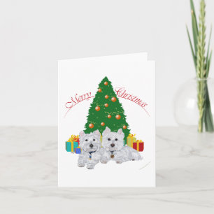 Cartão De Festividades Westies junto à Árvore de Natal