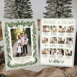 Cartão De Festividades What a Year Sage Green Pine Bow Christmas 13 Photo