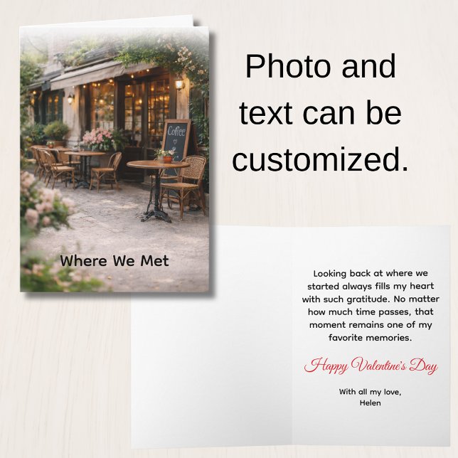 Cartão De Festividades Where We Met Photo Valentine's Day  (Where we met Valentine's Day card with customizable photo and text)