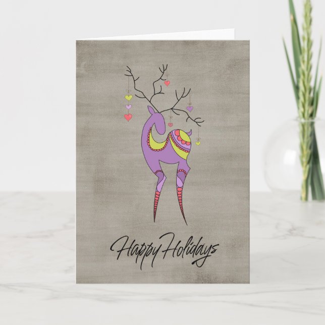 Cartão De Festividades Whimsic Purple Reindeer Natal (Frente)